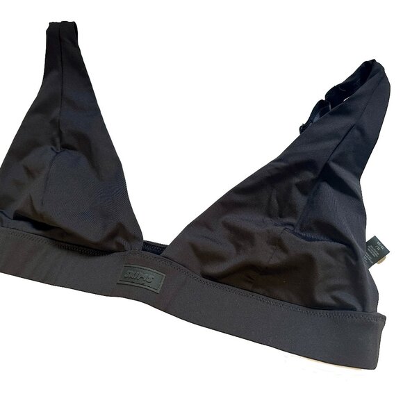Skims Recycled Swim Plunge Bikini Top Onyx Black XL - Picture 3 of 4
